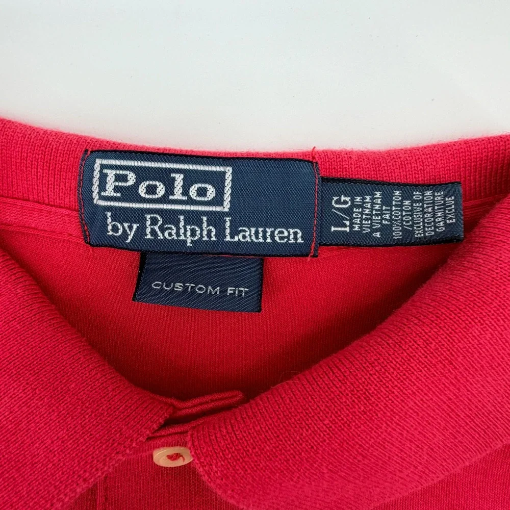 Polo Ralph Lauren Custom Fit Polo Shirt‎ Size Large Red Short Sleeve Blue Pony